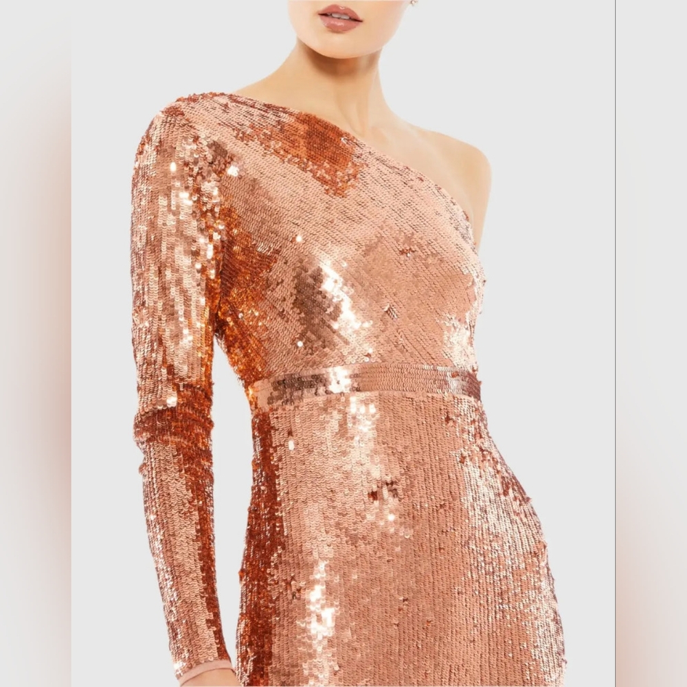 Mac Duggal Copper Sequin One-Shoulder Dress - Picture 2 of 5